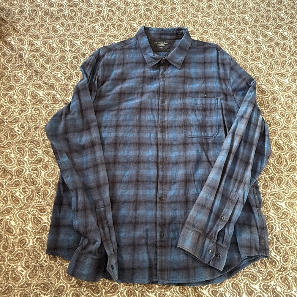 Calvin Klein Jeans Navy Plaid Button Down Shirt
